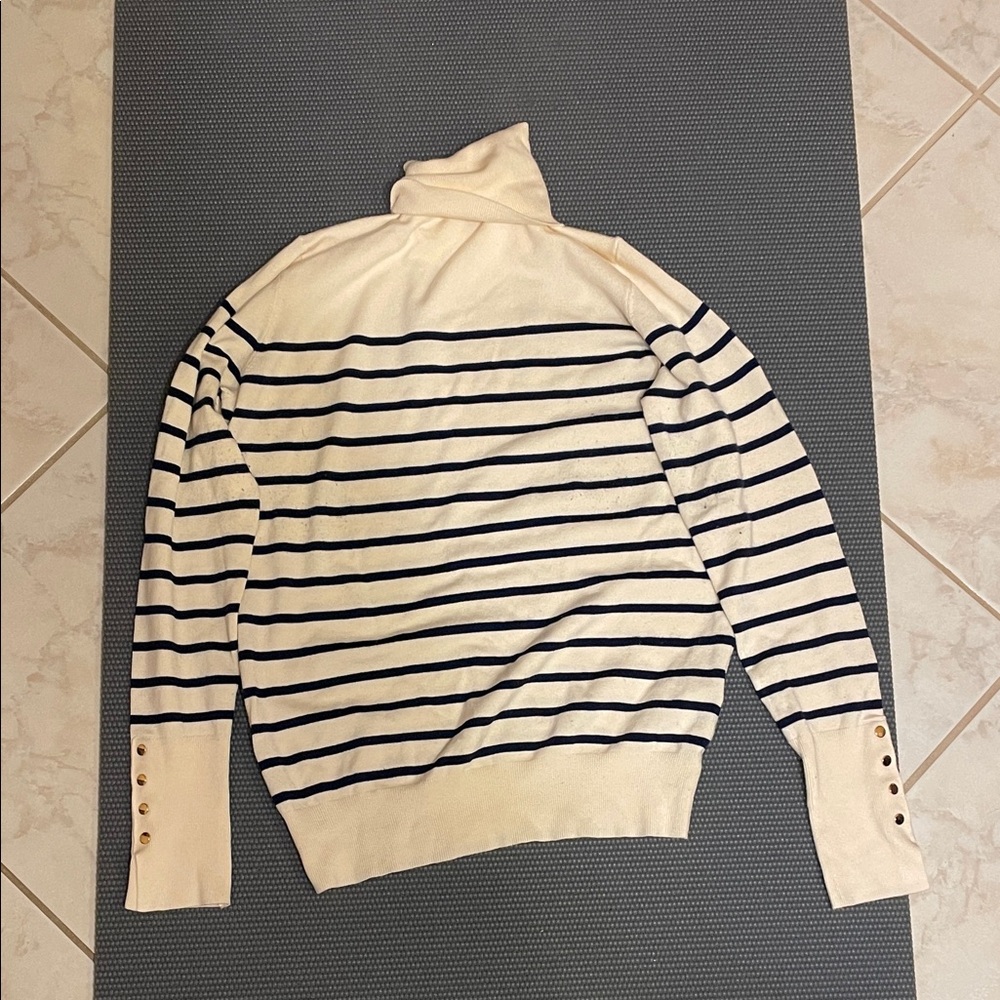 Zara Cream and Black Striped Turtleneck Sweater